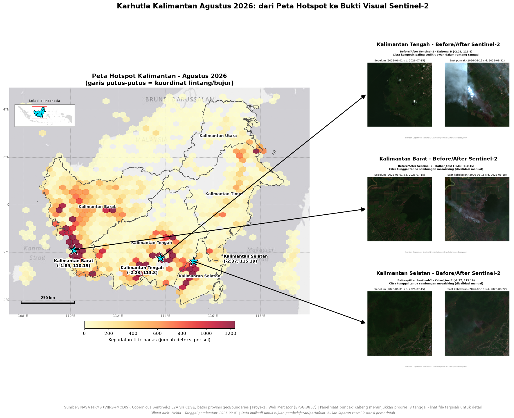 Combined map and Sentinel-2 before-after page